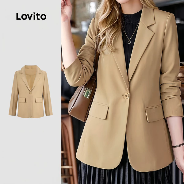 Lovito Blazer Casual Feminino de Botão Khaki para primavera/verão LNL143301