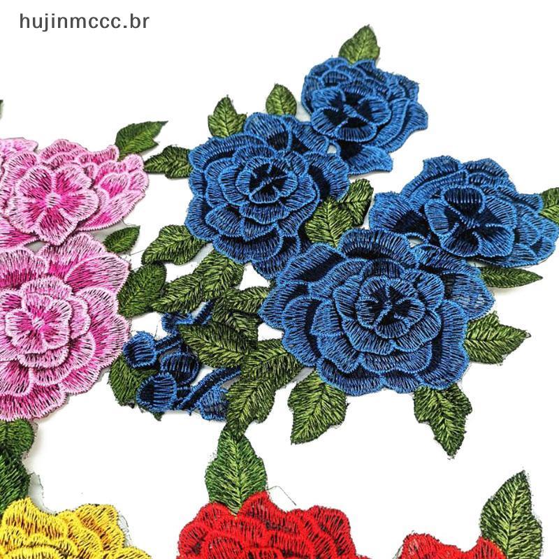 hujin 3D Flor Applique Patch Bordado Vermelho 24x13CM Elegante Costura Para Acessórios De Vestuário DIY br