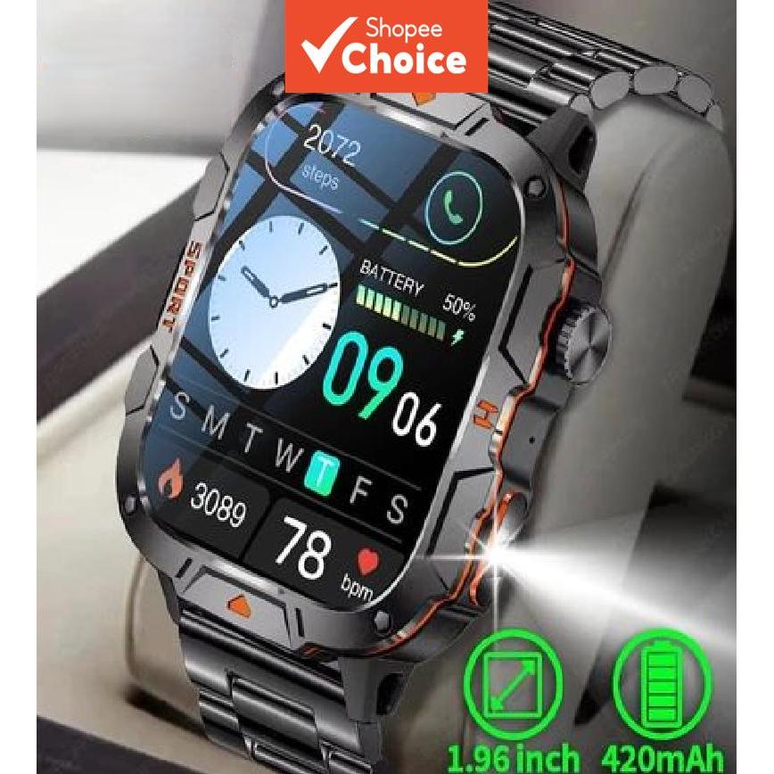 Lanterna LED Smartwatch Relógio Inteligente Original Masculino 1.96 " Tela HD Com + Esportes À Prova Dwaterproof Água 42