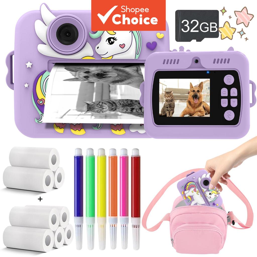 Câmera Instantânea Infantil, Câmera Digital 1080P, Brinquedo Portátil para Meninas 4-10, Roxo, Presente Perfeito de