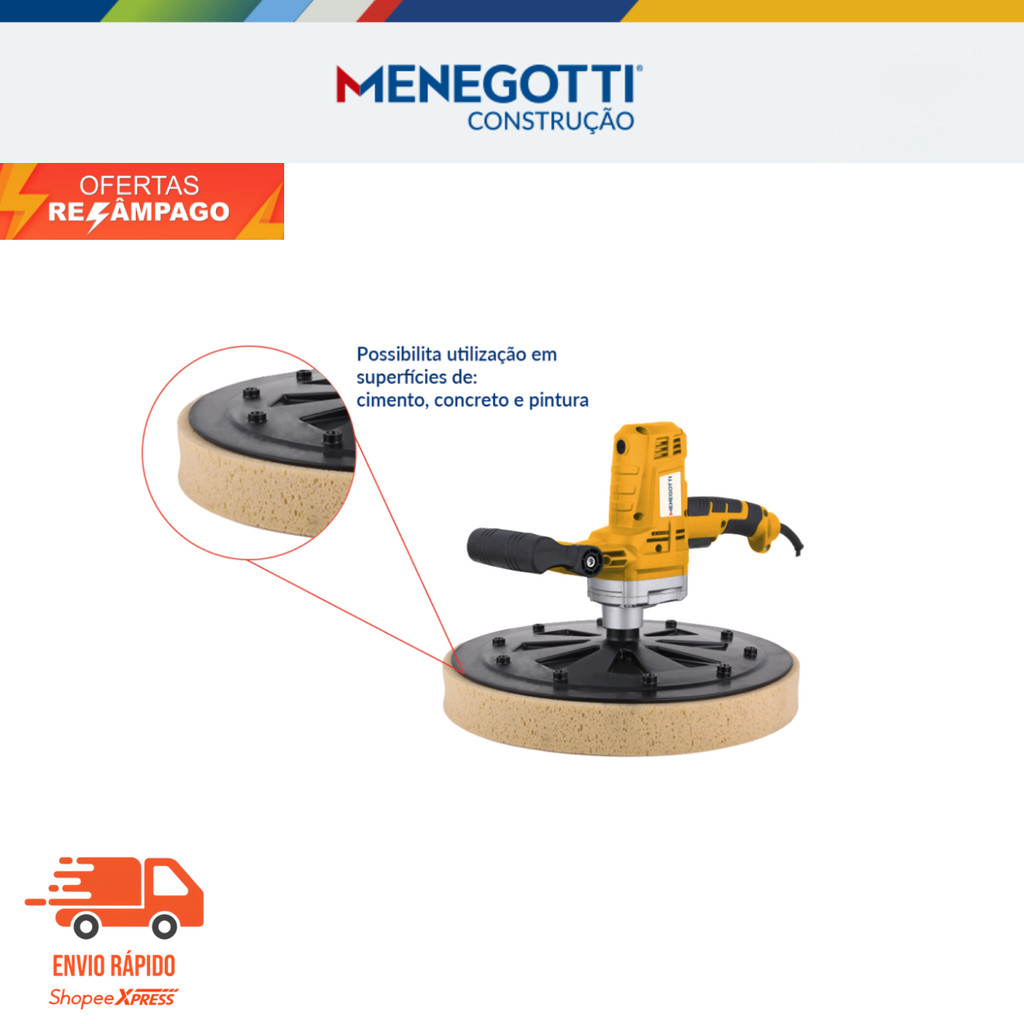 Desempenadeira Elétrica Para Reboco Motor Monofásico Acabamento Mde 1200w Menegotti 220V/127V