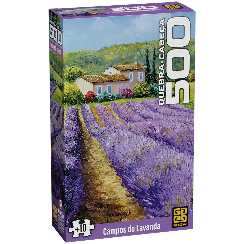 QUEBRA CABEÇA CAMPOS DE LAVANDA 500 PEÇAS GROW PUZZLE PAISAGEM ARTE PINTURA FLORES ROXA VIOLETA
