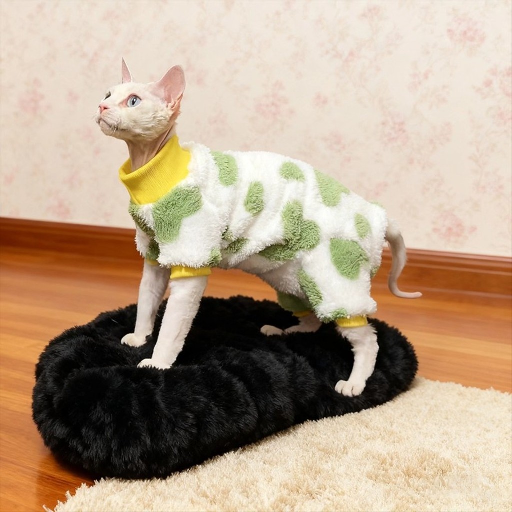 Roupa para Gato Sem Pelo Devon Sphynx, Suéter de Veludo Elástico de Quatro Patas para a Barriga, Roupa para Gato Sphynx