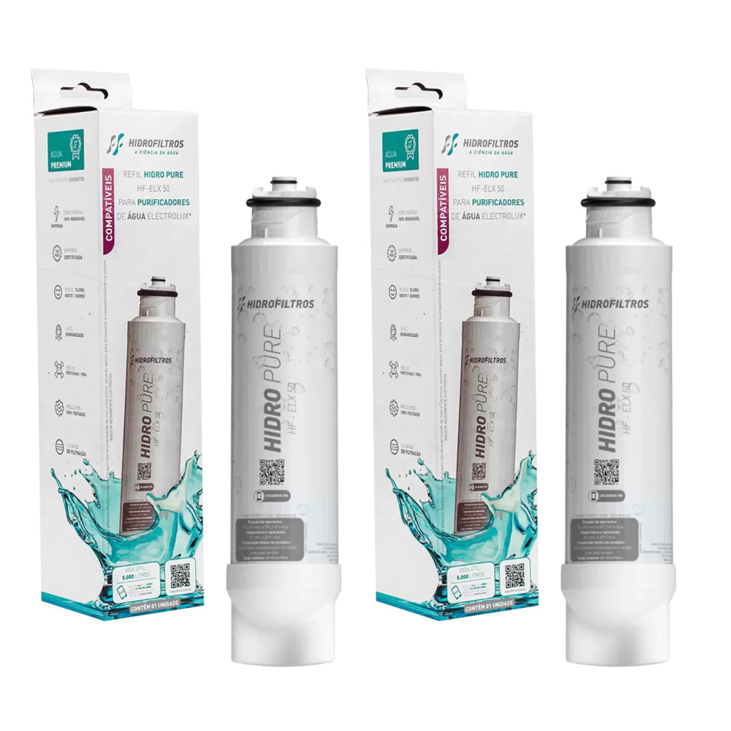 KIT 02 UN Refil Hidrofiltros Compatível Electrolux Pe12a Pe12b Pe12g Pe12v HF-ELX50