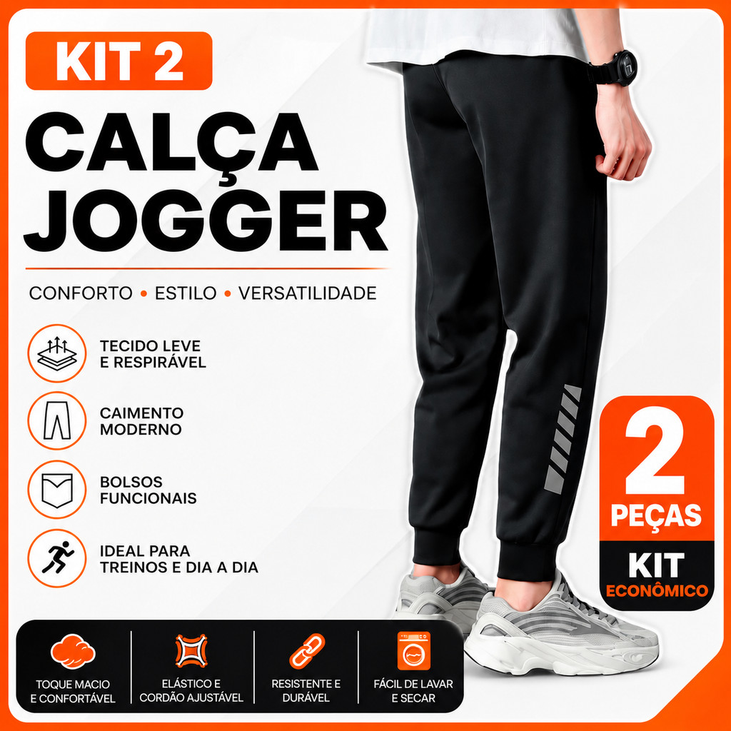 Kit 2 Calça Jogger Esportiva para Treino Academia e Corrida Masculina