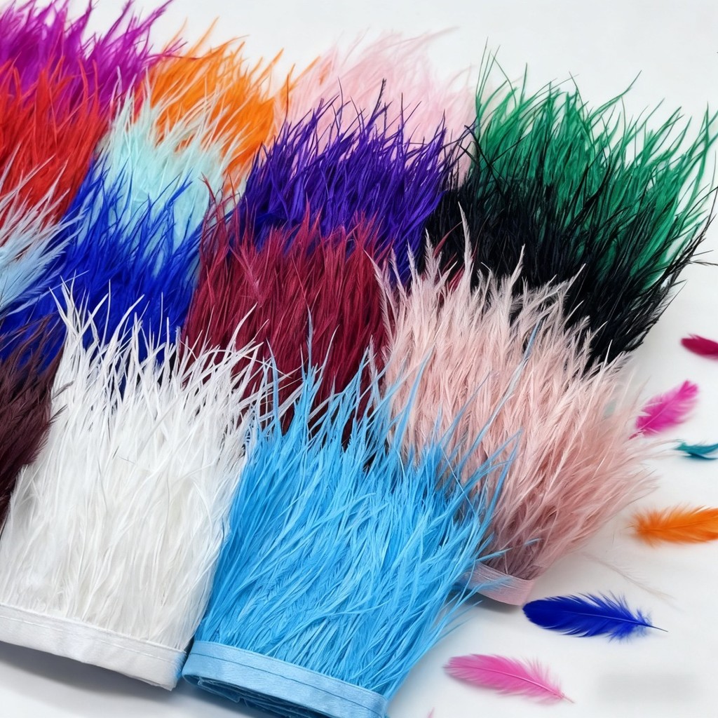 1M/3M 8-10cmcolorido Avestruz Pena Guarnição Franja Fita Natural Pluma Renda Para Costura Vestido Saia DIY Artesanato Fe