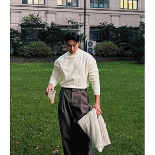 Americano resistente cara meia gola alta camisola muscular masculino fino ajuste de manga comprida núcleo-fiado fio Swe