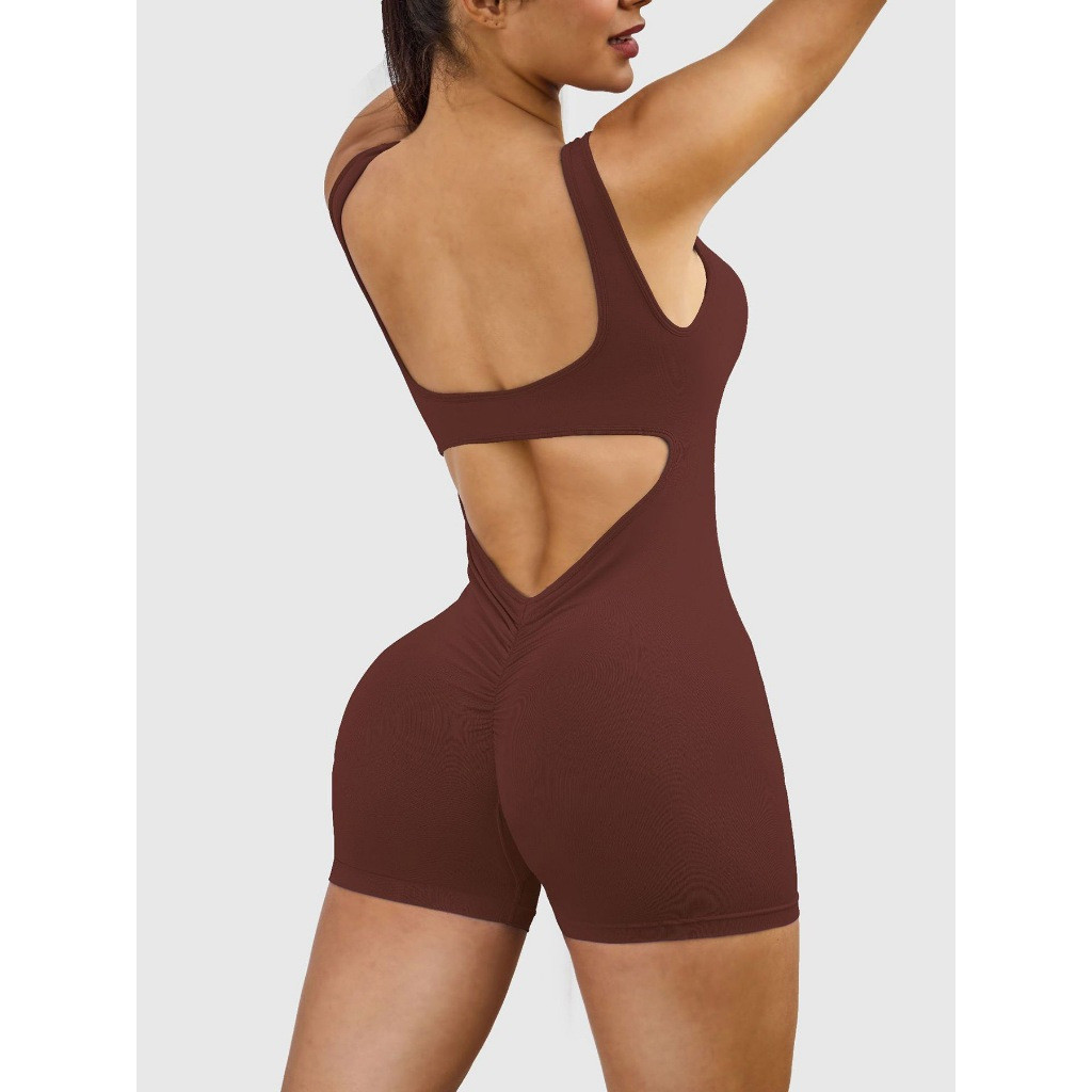 Macacão de ioga sem costura de alta qualidade TopSports, design sensual com corte em U no quadril, macacão esportivo com