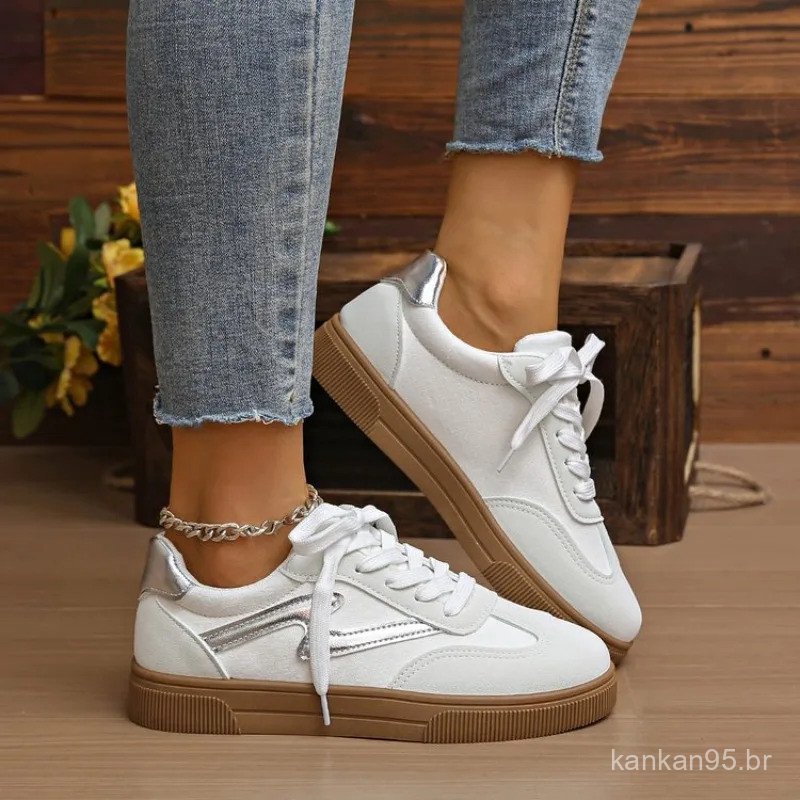 Tênis Femininos para Tênis, Sapatilhas de Moda para Mulheres, Cores Misturadas, Tênis Vulcanizados com Cadarço, Calçados
