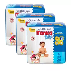 Kit 3 Fralda Turma da Mônica Baby Tamanho G Pacote Jumbo 24 Unidades Descartáveis
