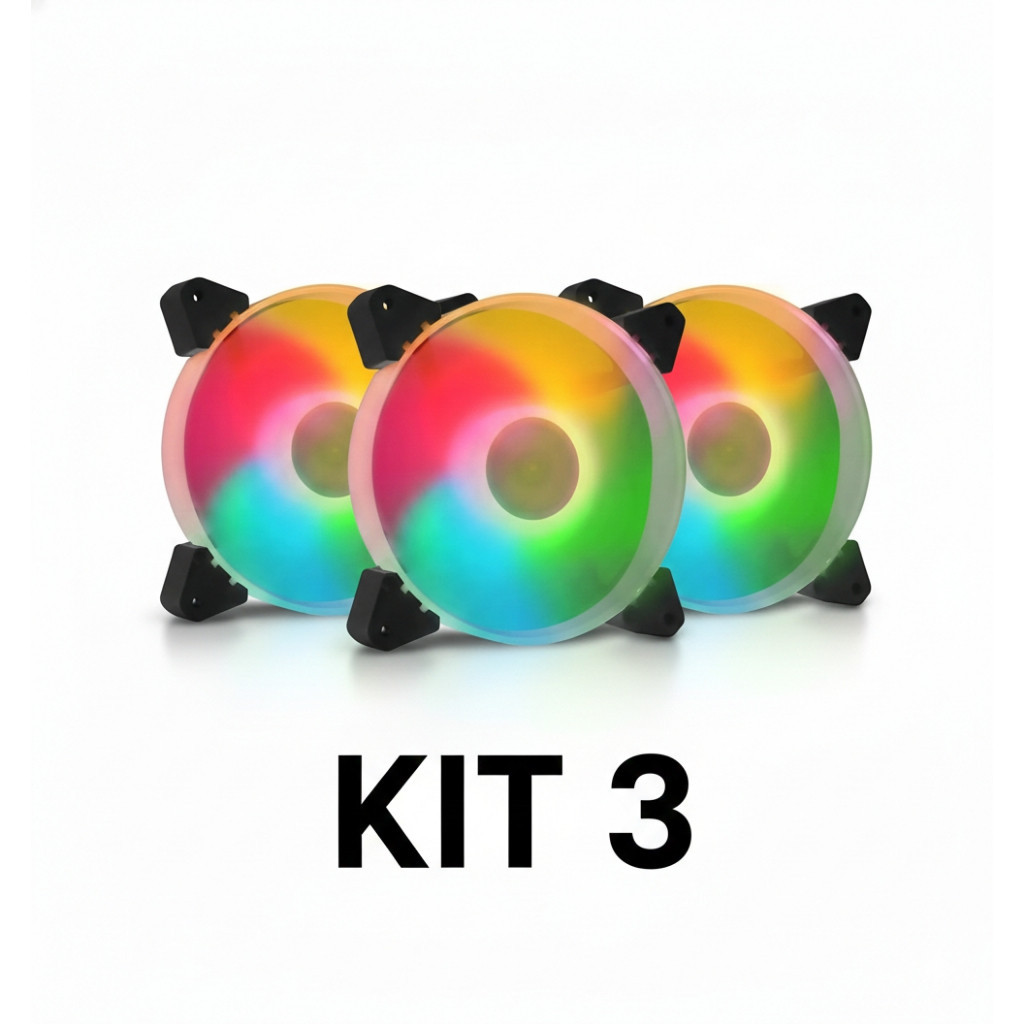 Kit 3 Ventoinhas 120mm RGB Para Gabinete PC Gamer Alto Fluxo 45CFM