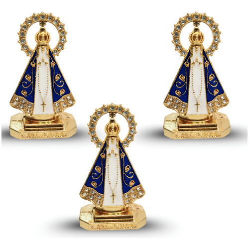 Kit 3 Imagem Nossa Senhora Aparecida Santinha Painel Carro Dourado
