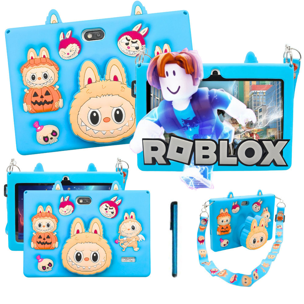 Tablet Labubu Android Infantil 128gb Memória 8gb Ram 7' Polegadas Wifi 5G Cor Azul + Alça e Caneta