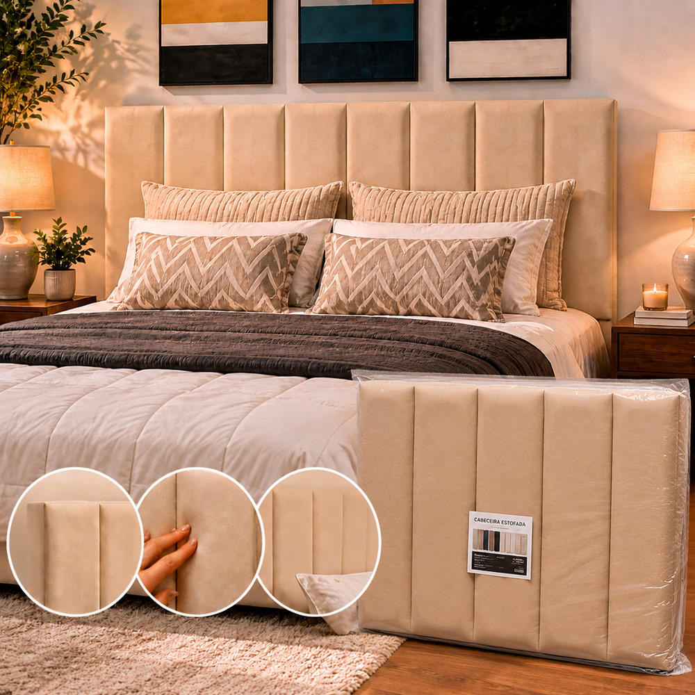 Cabeceiras de Cama 60x20cm Cabeceira de Cama para Casal Estofada Adesiva Modulada Autocolante