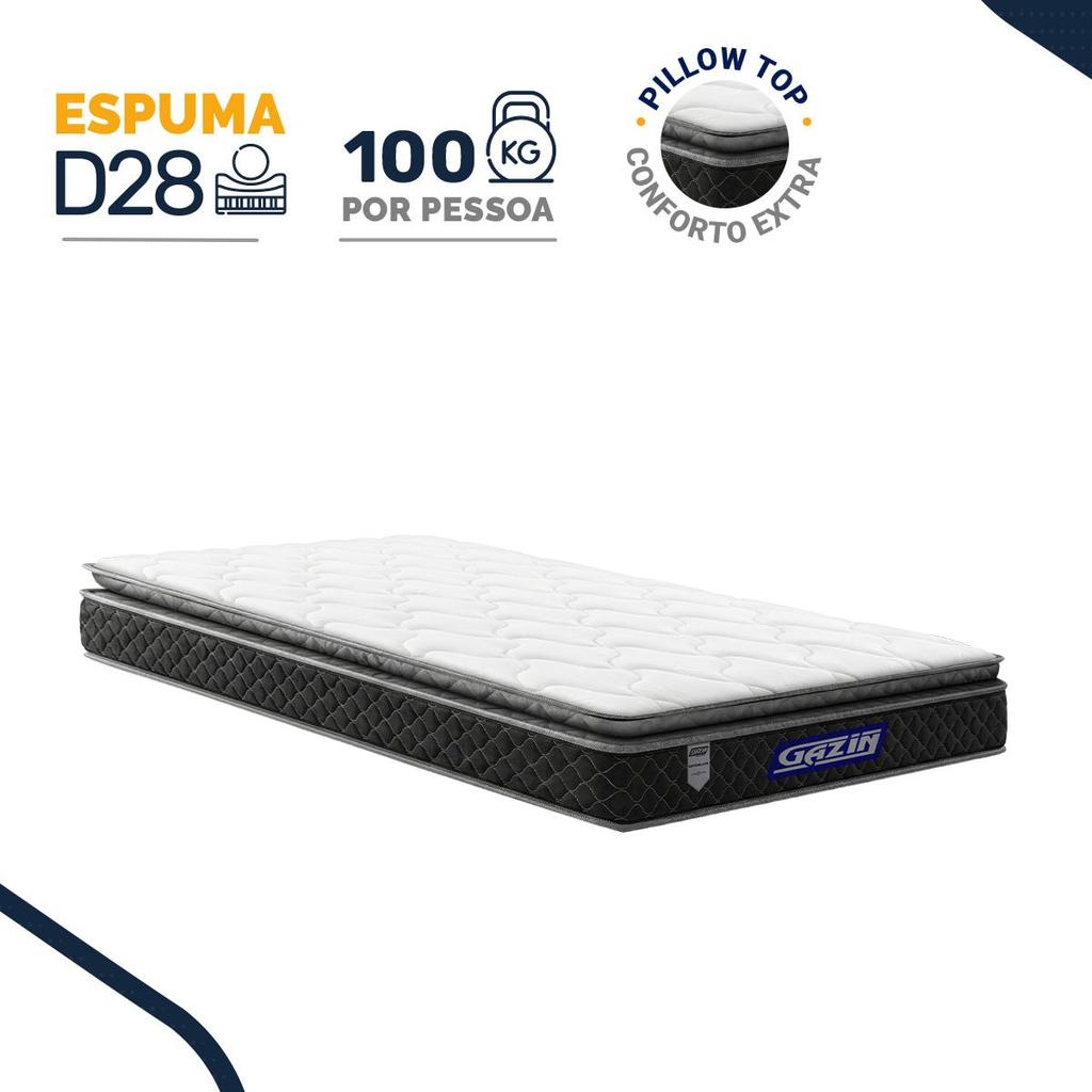 Colchão Gazin de Espuma D28 Pillow Top Ortoblack Solteiro 88cm