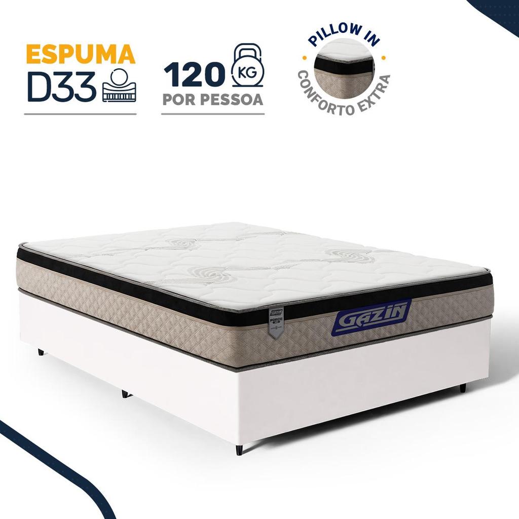 Cama Box com Colchão Gazin de Espuma D33 Pillow In Force MID Casal 138cm