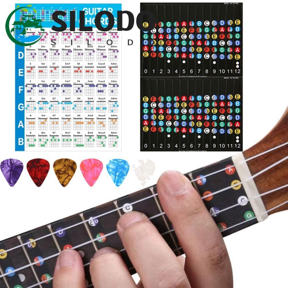 Pôster De Acordes De Guitarra SILODO , Gráfico Prática De Papel Revestido Codificado Por Cores , Guia De Referência De 5