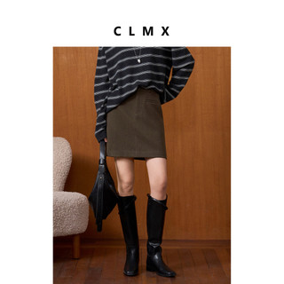 CLMX Moda Saia Texturizada Amigável à Pele Grosso Viscose Acrílico Misturado Tecido Tweed Outono Inverno Saia Commuter