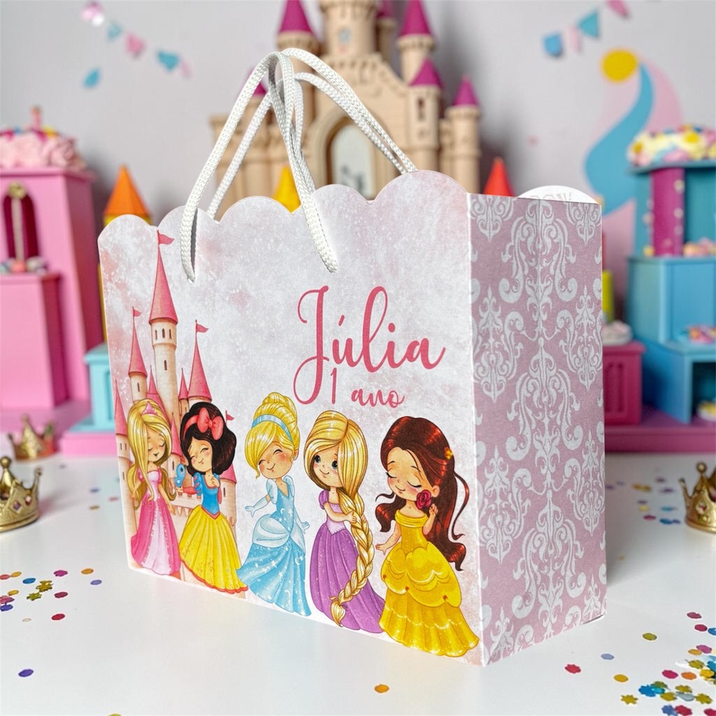 Sacolinha Surpresa Personalizada Princesas Baby (Pegue e Monte) Lembrancinha Festa Infantil Nome e Idade Aniversário