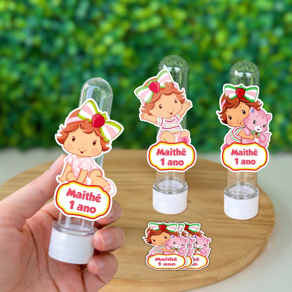 Apliques Moranguinho Baby Para Tubetes Personalizado Com Nome e Idade / Lembrancinhas Aniversário