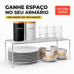 Organizador de Armário Cozinha Prateleira Suspensa Multiuso Suporte Porta Pratos Copos Cromado
