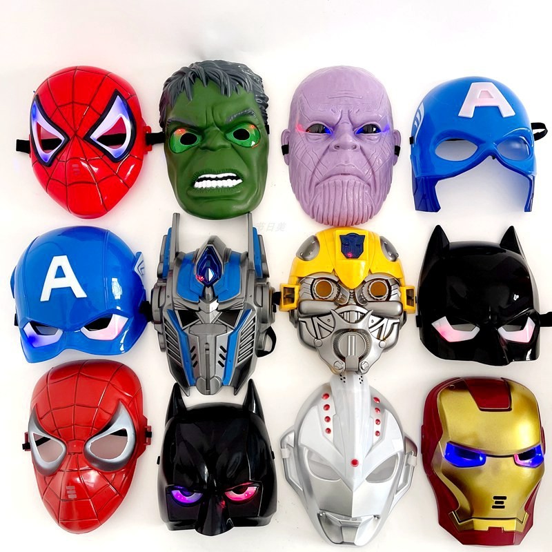 Halloween Dia das Crianças LED Luminosa Capitão América Máscara Homem de Ferro Homem-Aranha Optimus Prime Thunder God Ba