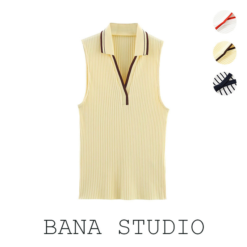 BANA Espanha Comércio Exterior Exportação Contraste Cor Polo Lapela Com Nervuras Pit Strip Sem Mangas Malha Top Colete C