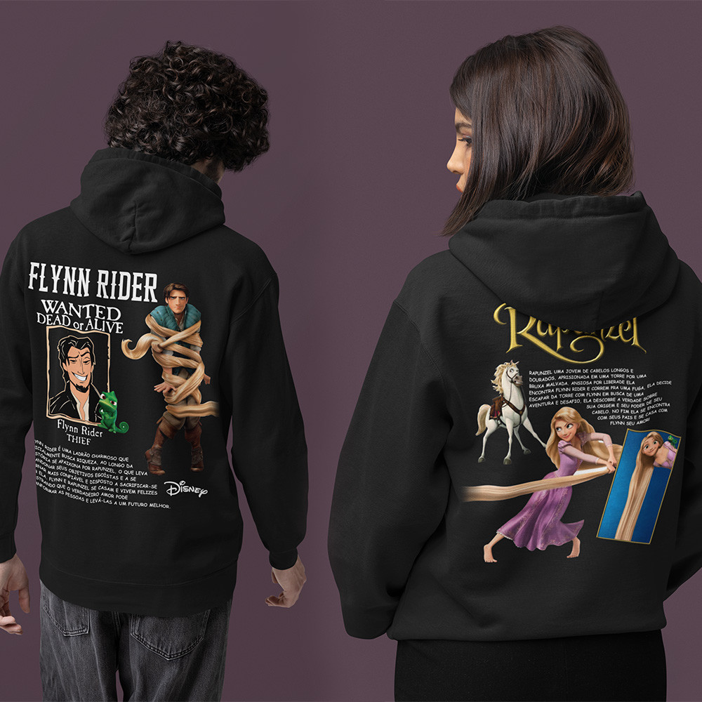 Moletom kit Casal Flynn Rider E Rapunzel Desenho Enrolados 100% Algodão Envio Rápido