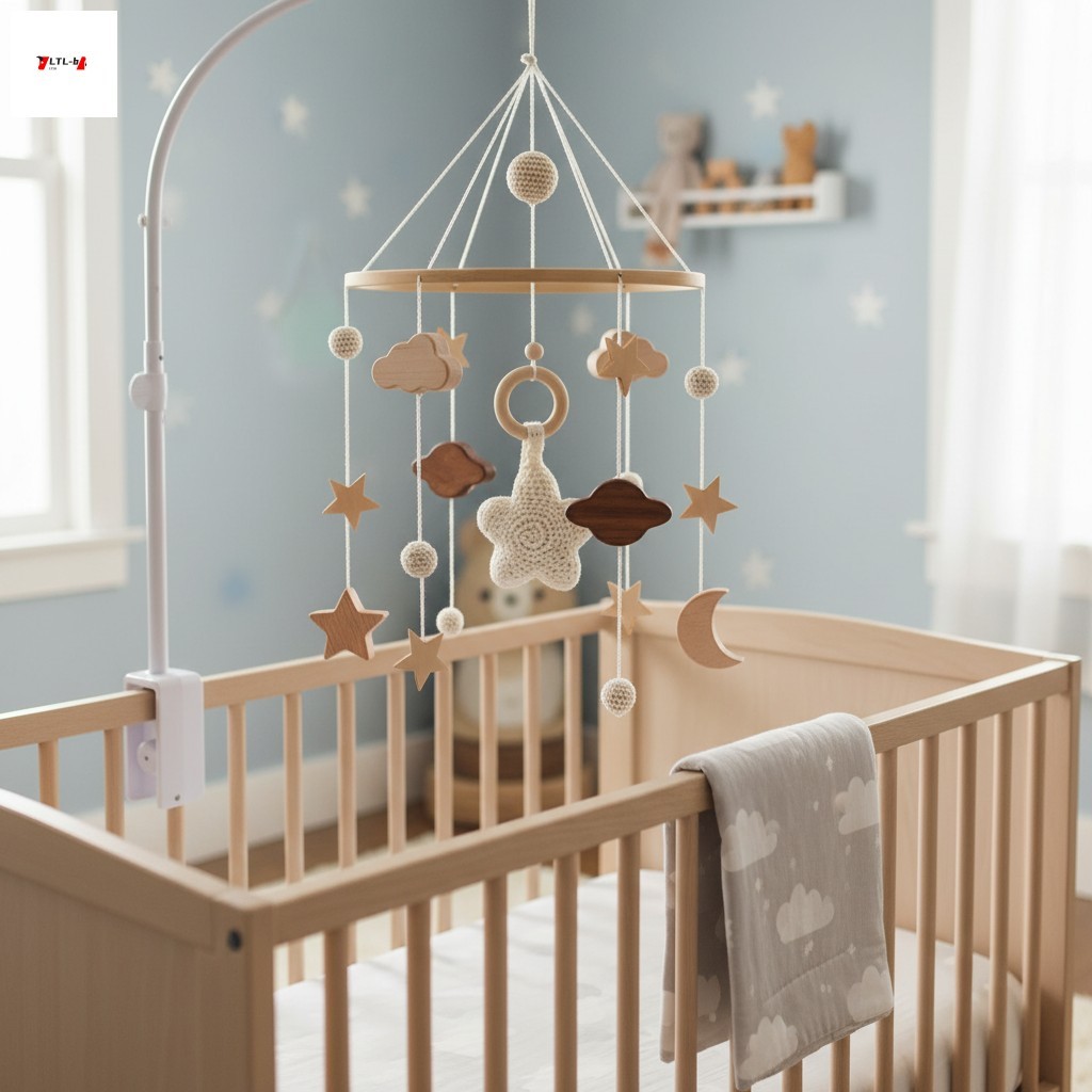 Móbile De Madeira Natural Para Bebês Com Nuvens De Lua De Estrelas-Brinquedo Pendurado Berço De Educação Infantil