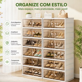 Foldable Transparent Shoe Storage Box with Magnetic Door Stackable Dustproof Shoe Organiz…