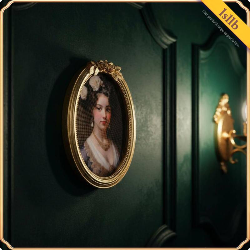 [Lsllb] Conjunto De Porta-Retratos Dourado Elegante , Molduras Ovais De Resina Ornamentada , Arte De Parede , Exibição D