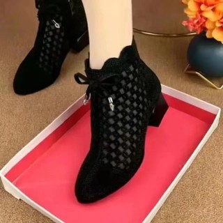 Wenzhou sandálias de malha oca femininas salto grosso 2026 primavera verão novo estilo botas de malha femininas sandália