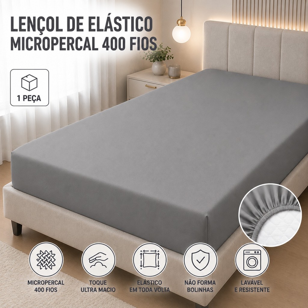 Lençol Avulso com elástico micropercal 400 fios Solteiro Casal Queen  toque extra macio