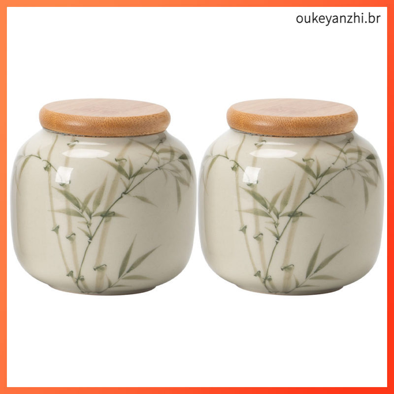 🎤 2Pcs Potes De Cerâmica Para Chá Verde Com Tampa Vedante Verde Claro