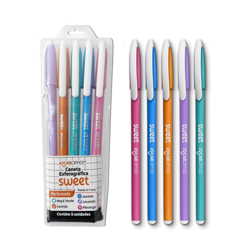 Caneta Esferográfica Perfumada Sweet Ponta 0.7 (Estojo c/ 5 unidades) Jocar Office Leonora - 10297