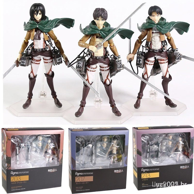 Figura de Ação Eren Jaeger 207 Attack on Titan Figma 203 Mikasa Ackerman 213 Levi Brinquedos de Modelo Articulados