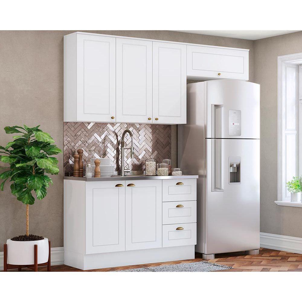 Cozinha Completa Americana 3 Peças (2 Aéreos + 1 Balcão) s/Pia CZ136 Branco - Henn