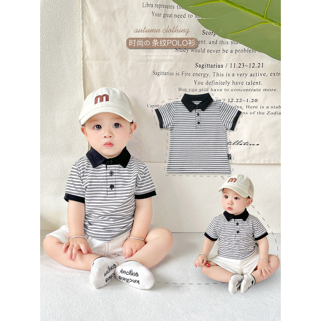 Bebê crianças verão novo estilo bebê manga curta camiseta meninos lapela camisa POLO recém-nascido listrado camisa de fu