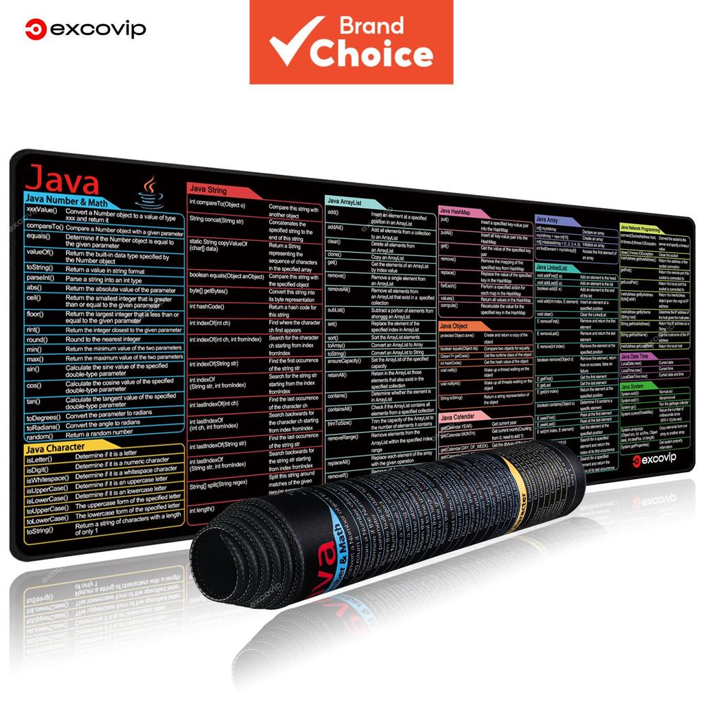 Teclas de atalho do Java - Mousepad em inglês, tapete grande com borda costurada, macio, confortável, antiderrapante,
