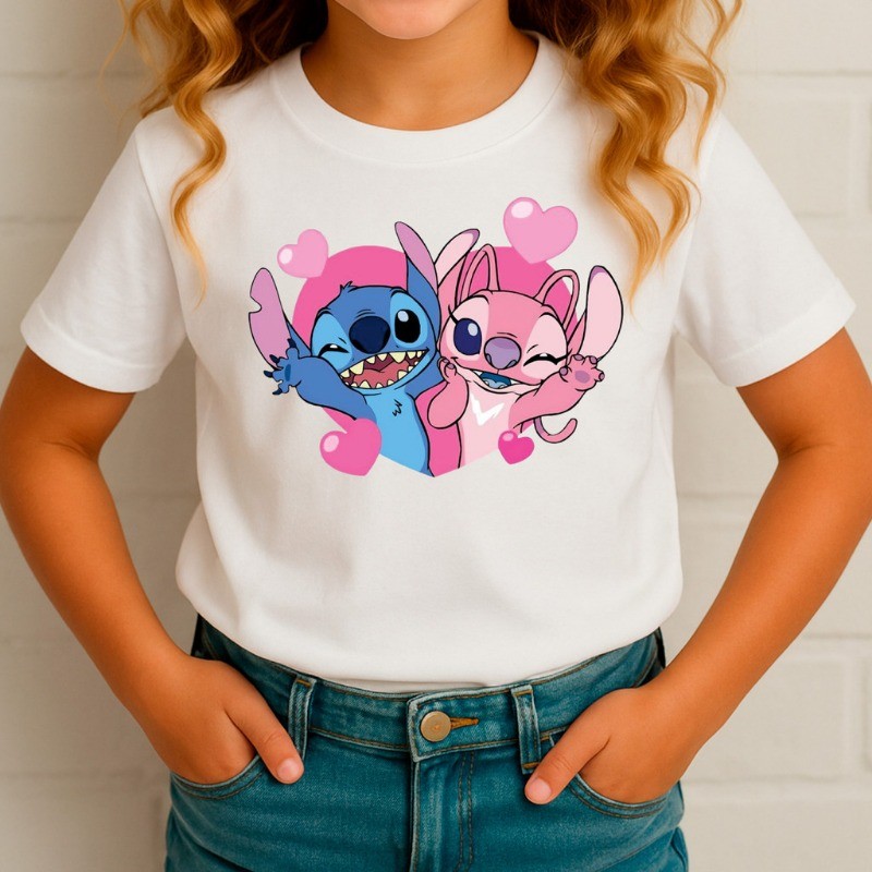 Camiseta Stitch Infantil 100% Algodão Estampada Menina Menino Manga Curta Confortável
