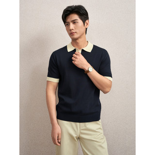 Camisa POLO com gola de cor contrastante de 16 pontos, malhas retrô masculinas, antirrugas, forte, Casual, manga curta, 