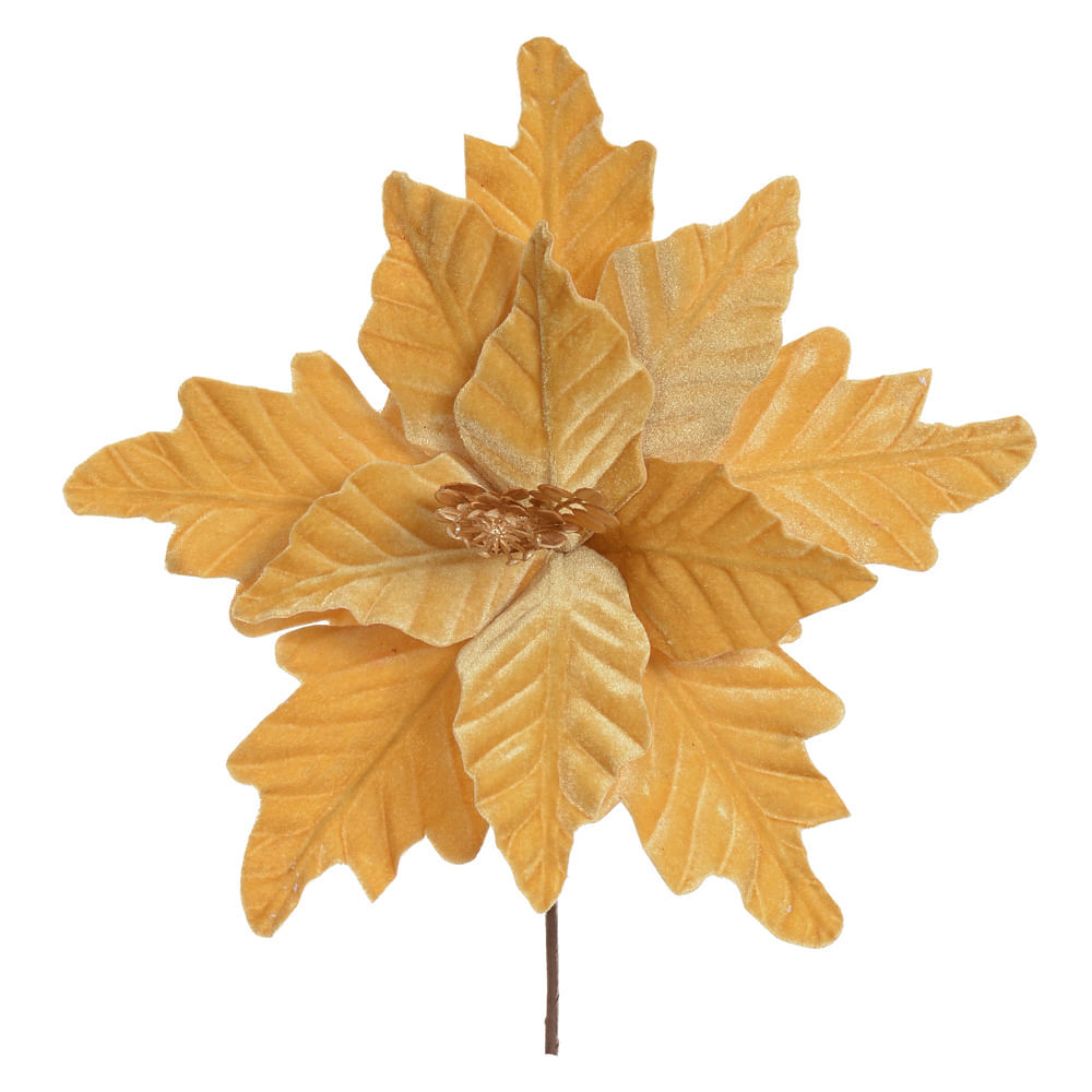 Haste Bico Papagaio Natal Aveludado 34cm Dourado Flor Arte
