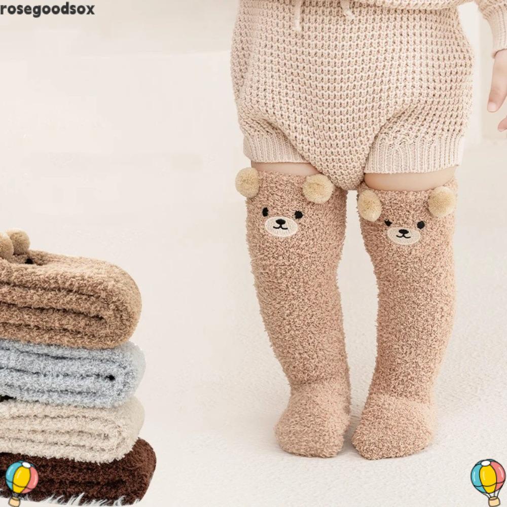 ROSEGOODSOX Meia Infantil , Meias Quentes Para Bebês Com Design De Urso De Desenho Animado De Pelúcia Espessadas Proteçã