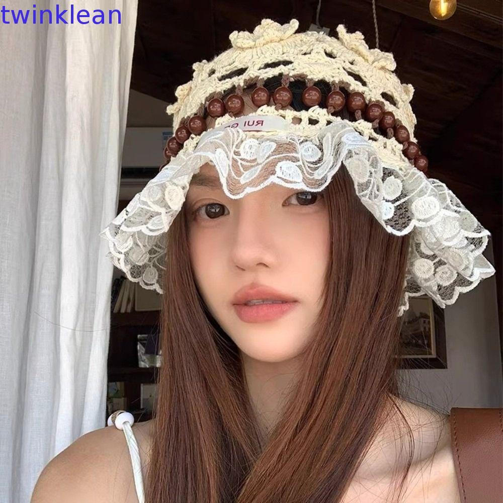 Chapéu Balde De Crochê TWINKLEAN , De Malha Feito À Mão Com Contas De Verão , Bonés Femininos Ocos De Flor Para Meninas