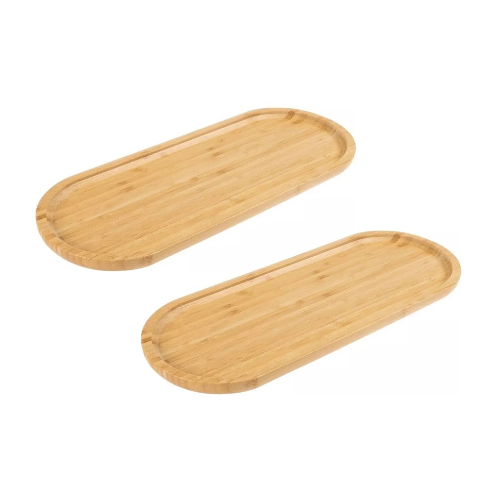 Jogo 2 Petisqueiras Oval Bambu 34cm Queijo Churrasco Gamela Travessa Tábua Frios Aperitivos Sushi Decoração Lavabo Pia