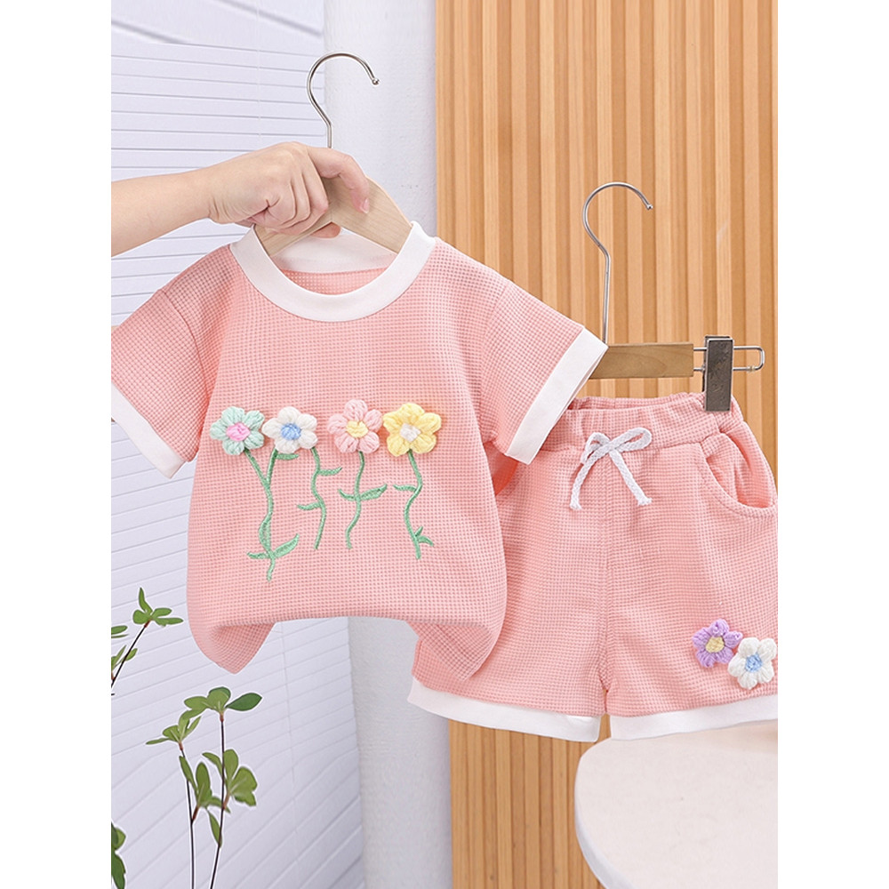 Meninas roupas de verão 2026 novo estilo ternos bebê moda macacão bebê crianças moda de manga curta meninas crianças rou