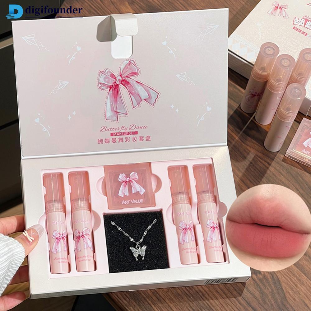 DIGIFOUNDER 7 Pçs/Caixa Batom Pó Blush Lip Oil Sleeve Box Linda Gravata Borboleta Colar De Presente De Maquiagem Conjunt
