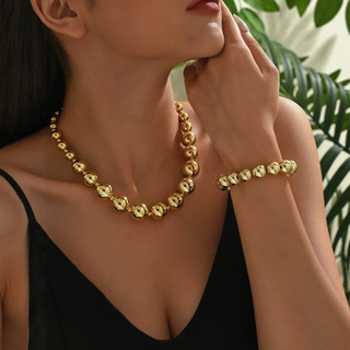 Colar Infantil Feminino Geométrico com Pulseira Aço Inoxidável Exagerado Stainless Steel Jewelry Set