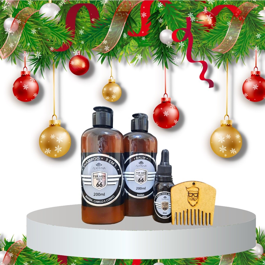 Kit Balm, Óleo para Barba, Shampoo 3x1 e Pente de Madeira para barba Route US 66 - Alkmena M-05