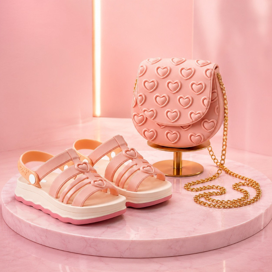 Kit Sandalia Infantil Menina com Bolsa de Coração